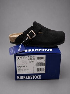 Birkenstock Boston BS Black Suede Soft Footbed Clogs Women’s US 8 EU 39